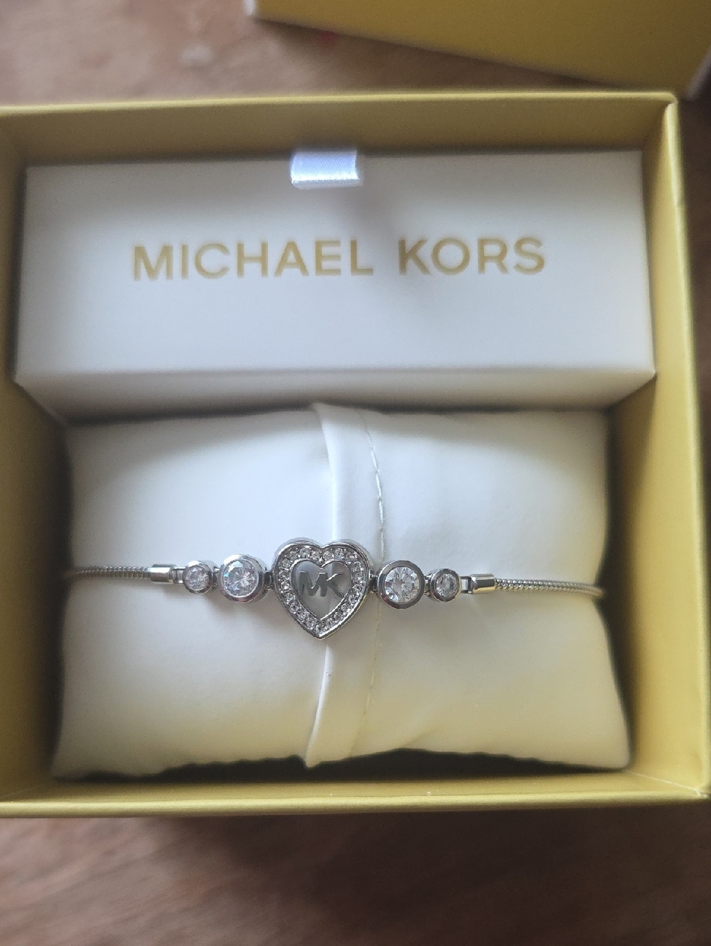 Michael Kors Silver Heart Logo Bracelet with Crystal Accents